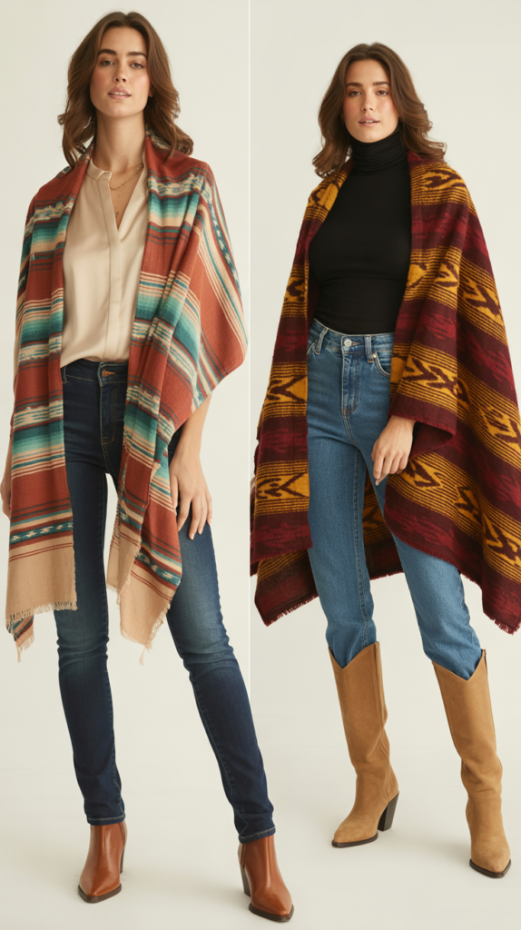 Jeans with Serape or Blanket Scarf