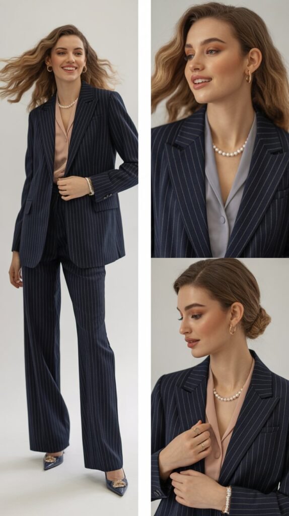 Pinstripe Suit with Feminine Touches