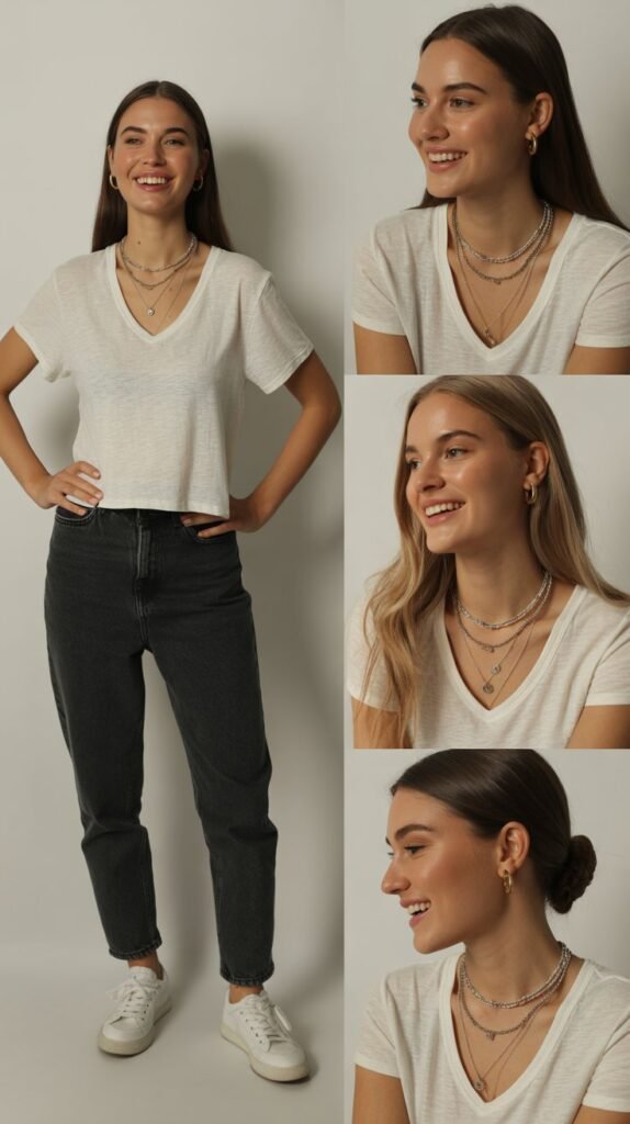 Layered Necklaces with Simple Outfit