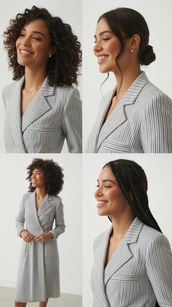  The Vertical Stripe Midi Dress with Fitted Blazer