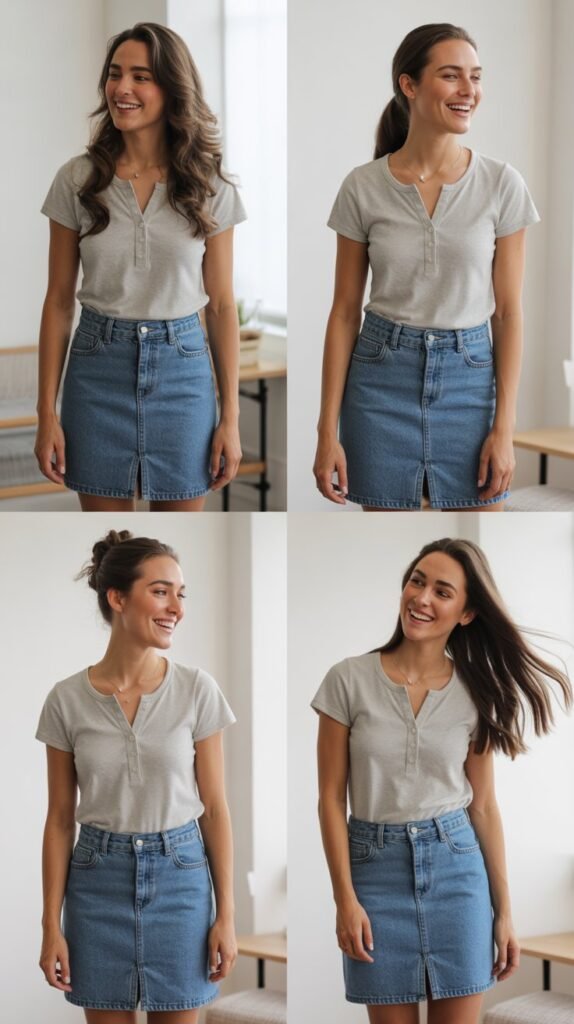 Denim Skirt with Tucked Henley