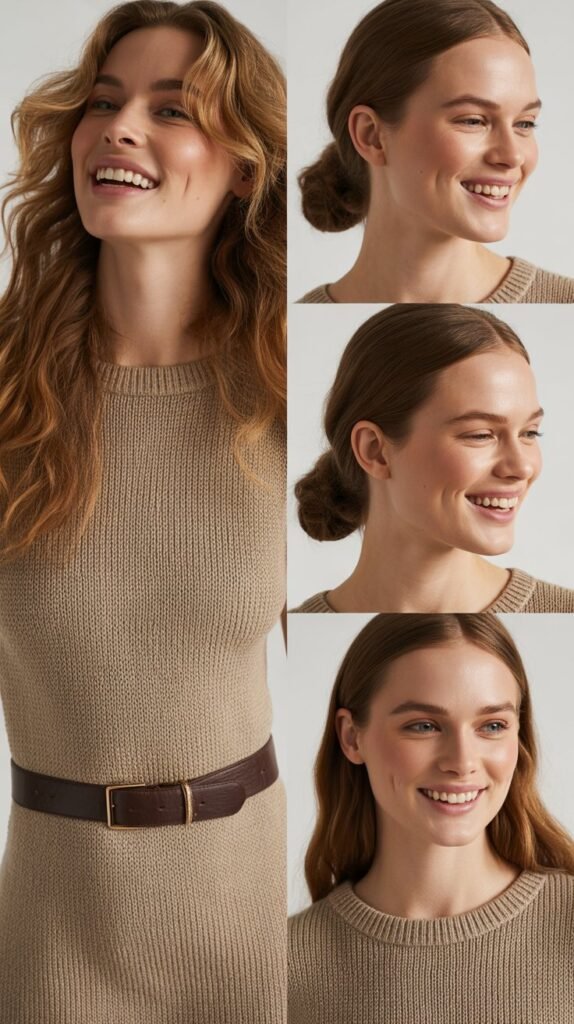  Knit Dress with Structured Belt