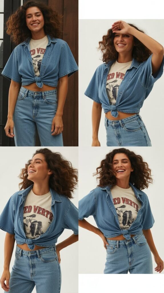  High-Waisted Jeans With Tucked-In Graphic Western Tee