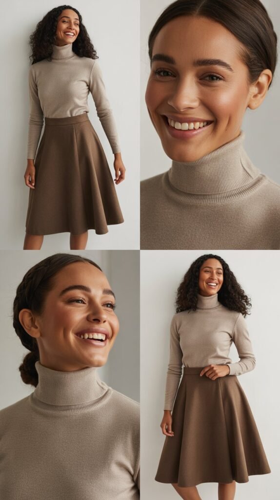 A-Line Knee-Length Skirt with Fitted Turtleneck