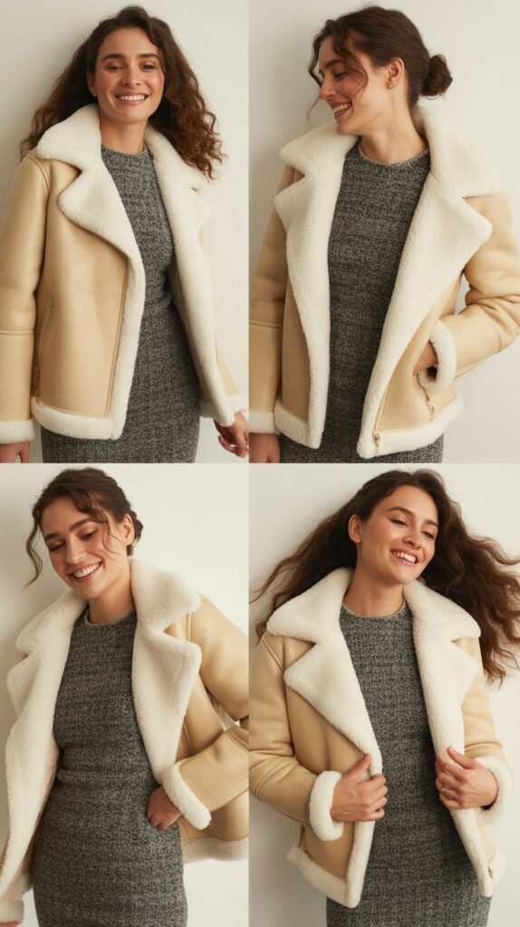 Shearling Jacket with Knit Dress