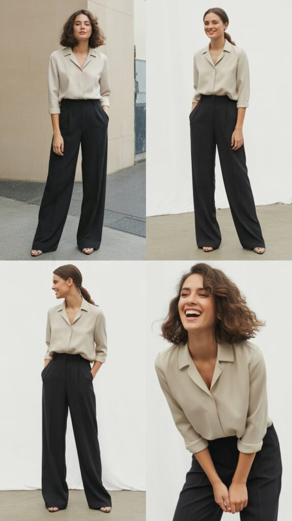 Wide-Leg Trousers with Tucked Blouse