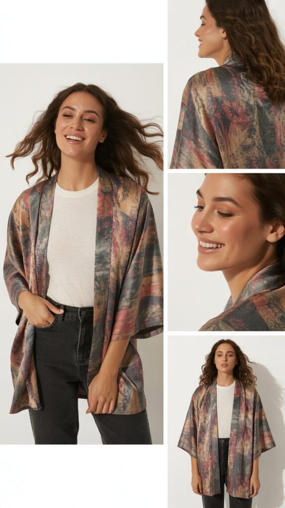 Printed Kimono Over Simple Outfit