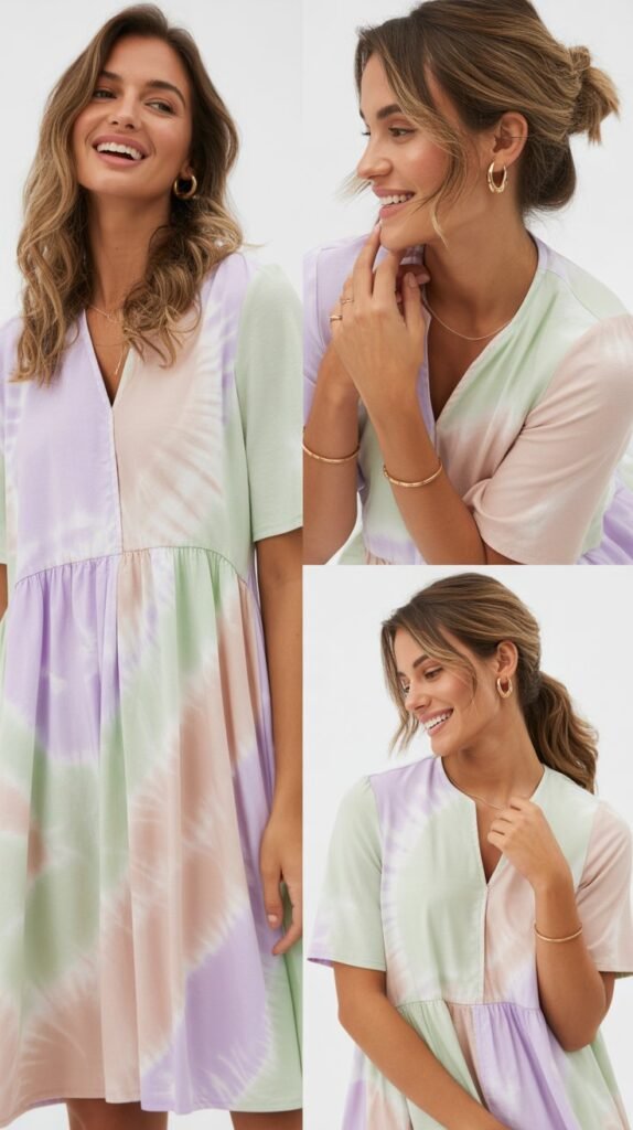 Pastel Tie-Dye Dress with Minimalist Accessories