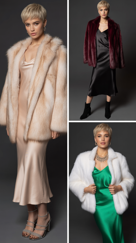 Faux Fur Jacket Over Slip Dress