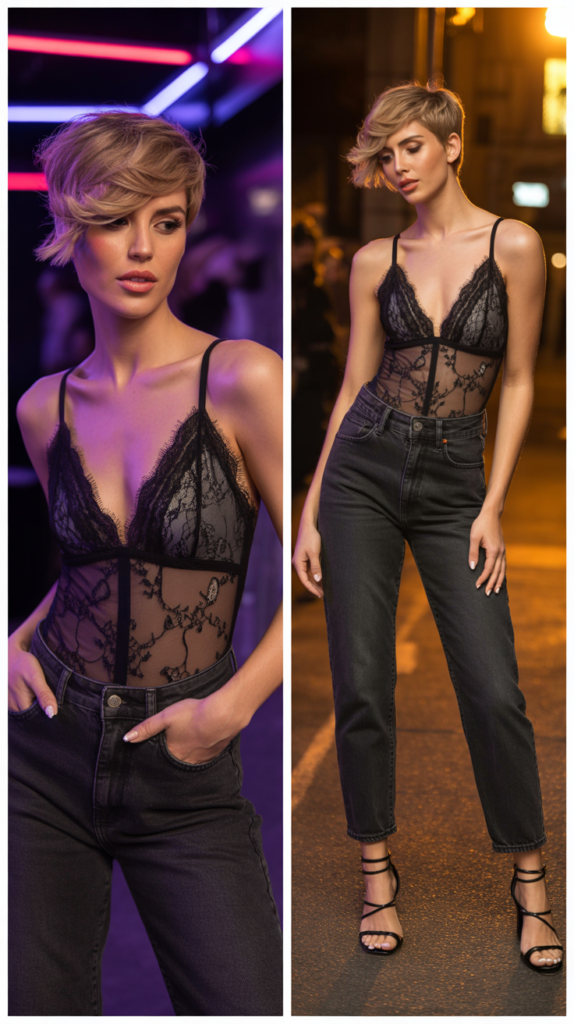  Lace Bodysuit with High-Waisted Jeans