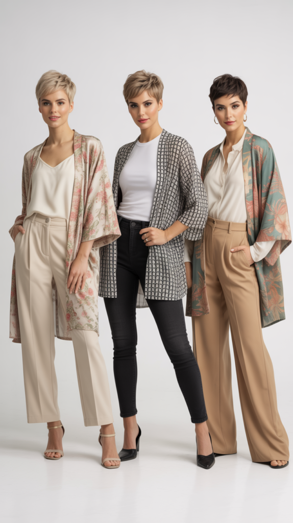 Printed Kimono Over Neutral Base
