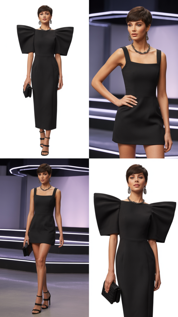 Statement Shoulder Dress in Monochrome