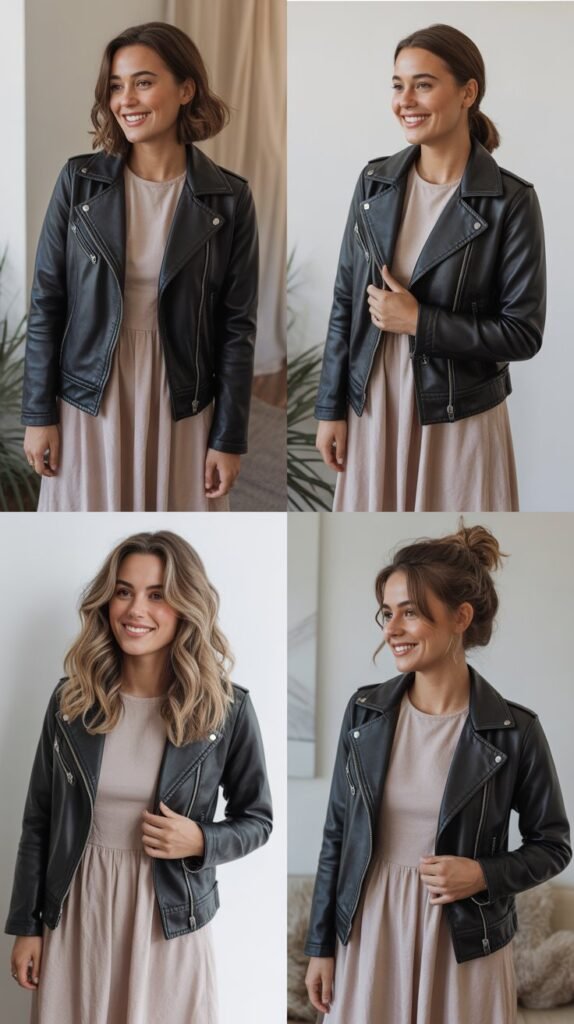Leather Jacket Over Simple Dress