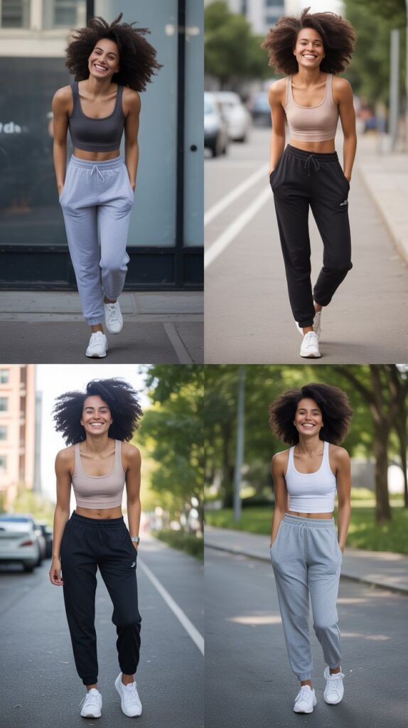 Track Pants with Fitted Tank and Sneakers