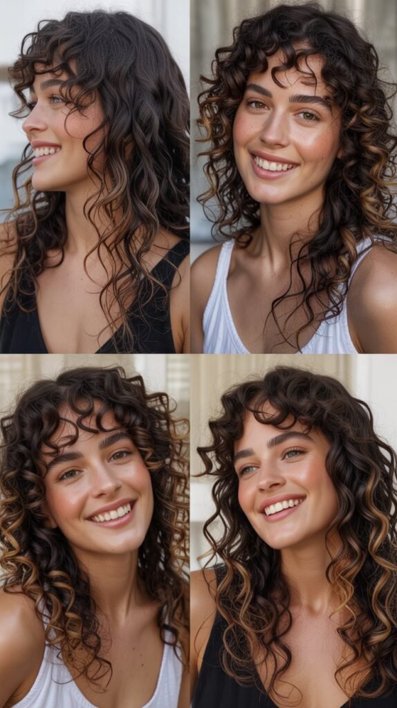 Subtle Light Brown Lowlights on Dark Brown Curls