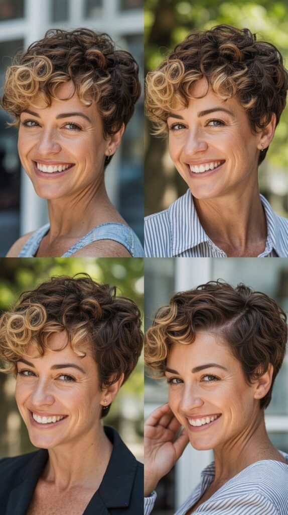 Curly Pixie With Golden Highlights