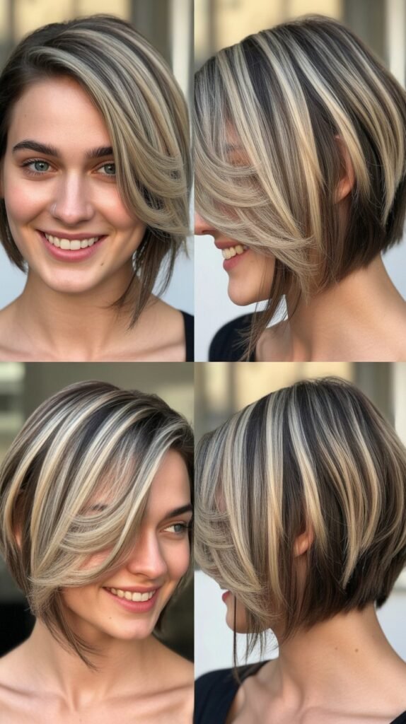 Asymmetrical Lob With Platinum Peek-A-Boo Highlights