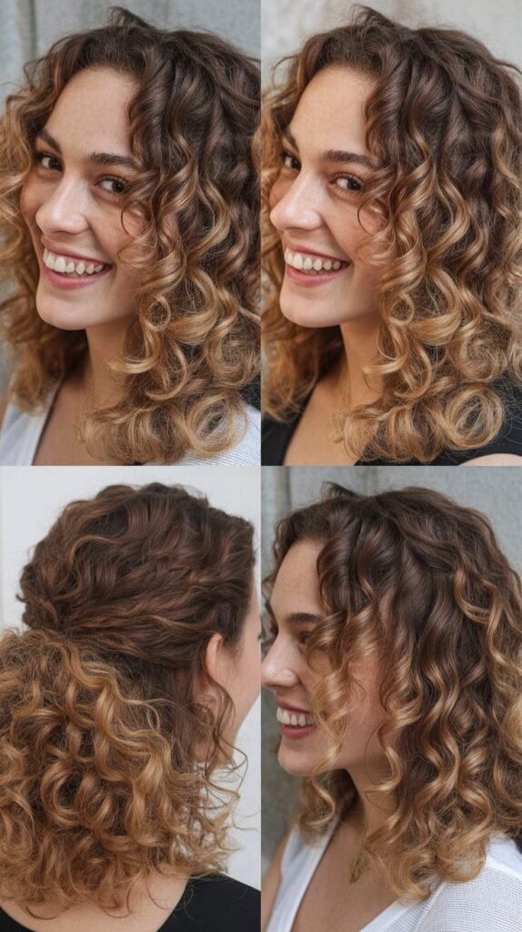 Sandy Blonde Highlights on Light-Medium Brown Curls