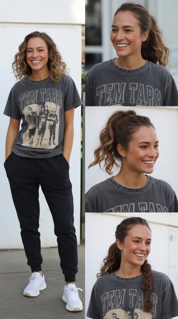 Sporty Joggers with Graphic Team Tee