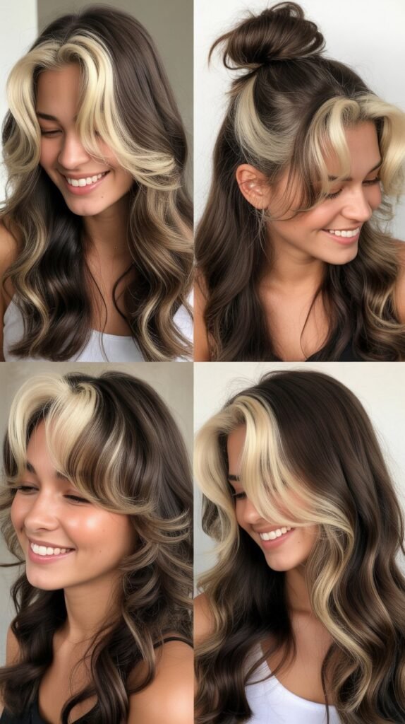 Deep Brown with Bright Blonde Chunky Highlights
