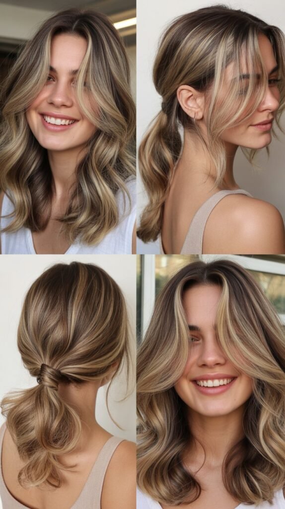  Beige Blonde Highlights on Brown