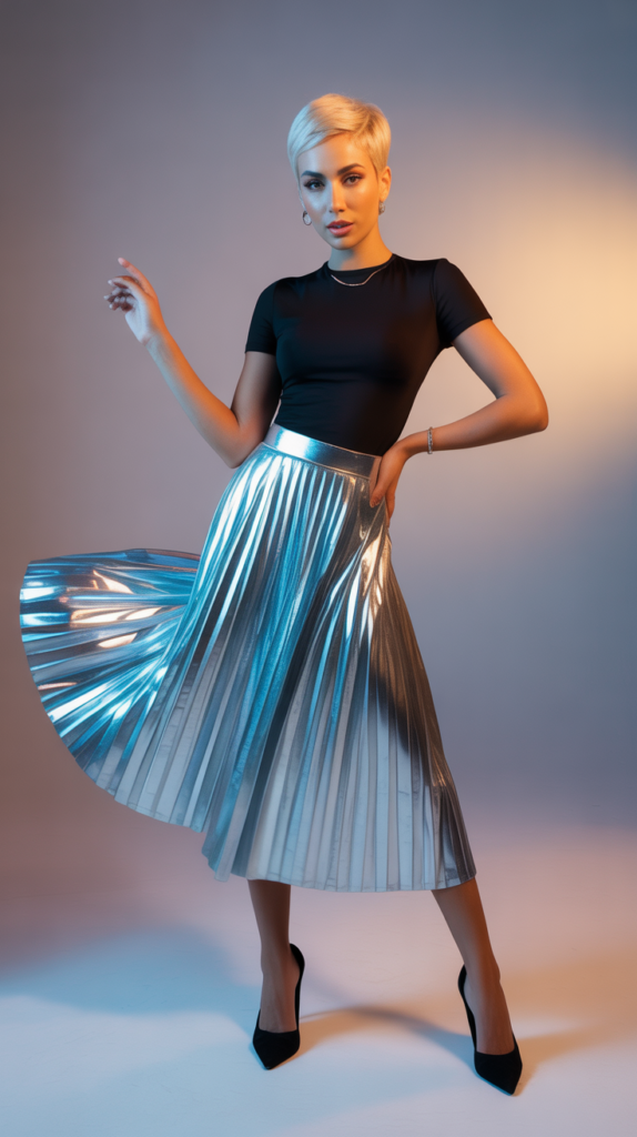 Metallic Skirt with Black Top