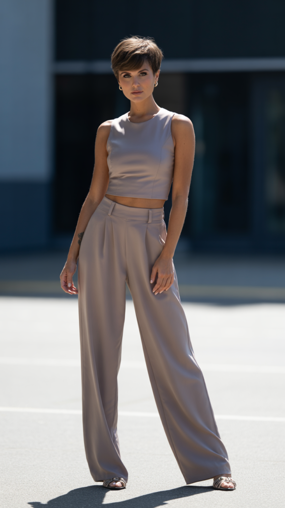Crop Top with High-Waisted Palazzo Pants