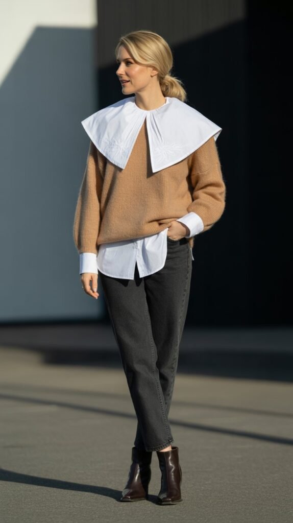 Statement Collar Blouse Under Sweater