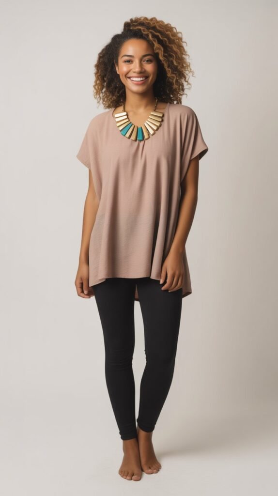 Tunic Top with Leggings and Statement Necklace