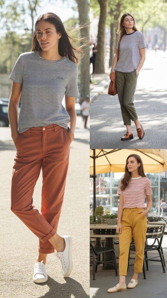 Striped Tee with Colored Pants