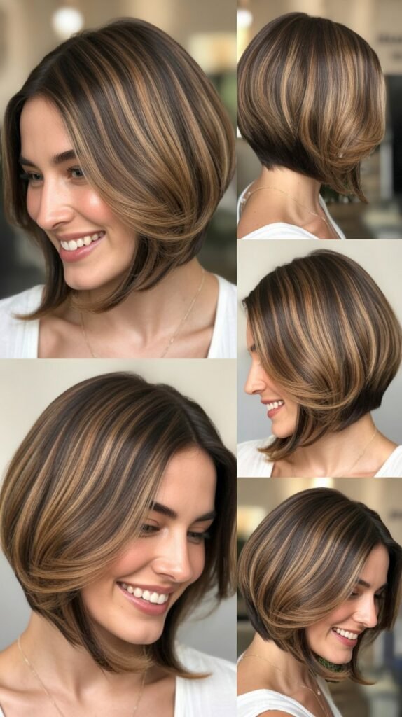 Side-Parted Bob With Caramel Swirl Highlights