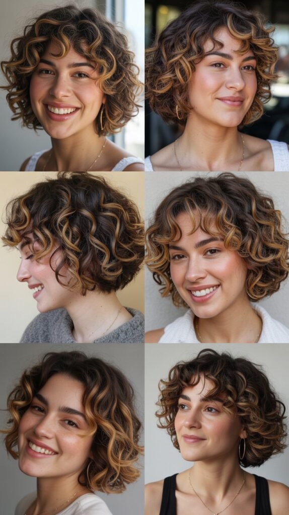 Curly Bob With Honey Highlights