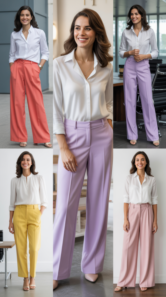 White Blouse and Colored Pants Pairing