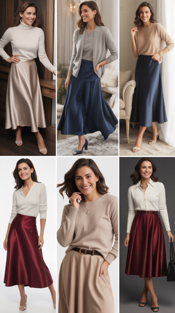  Satin Skirt with Cashmere Blend Sweater