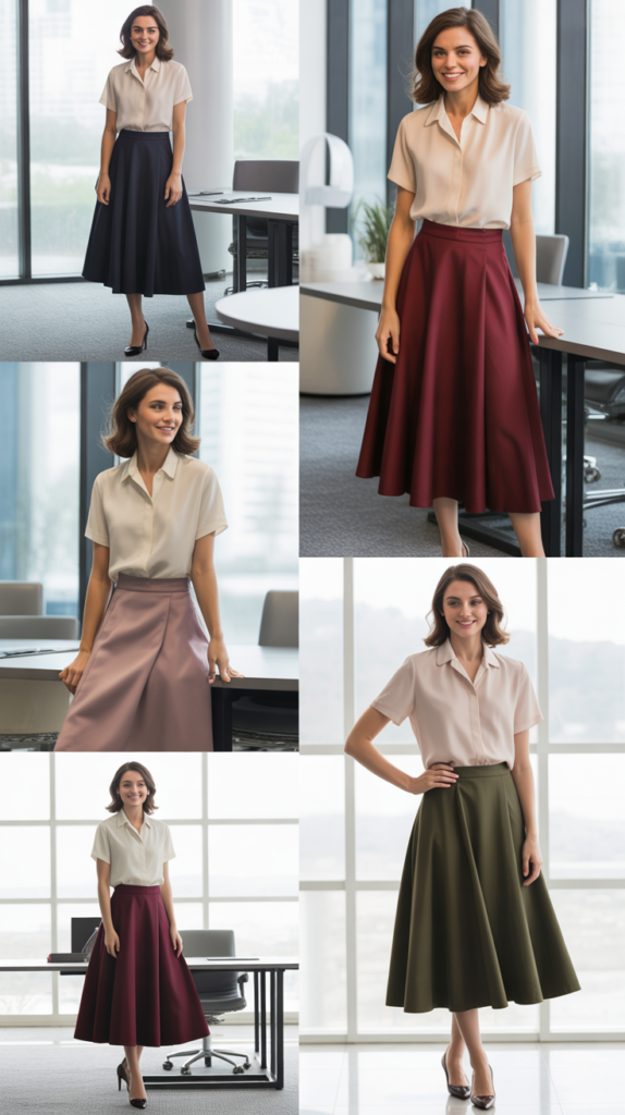  Midi Skirt with Tucked-In Blouse