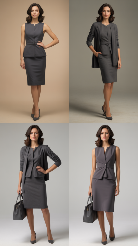 Charcoal Grey Sleeveless Sheath with Cardigan