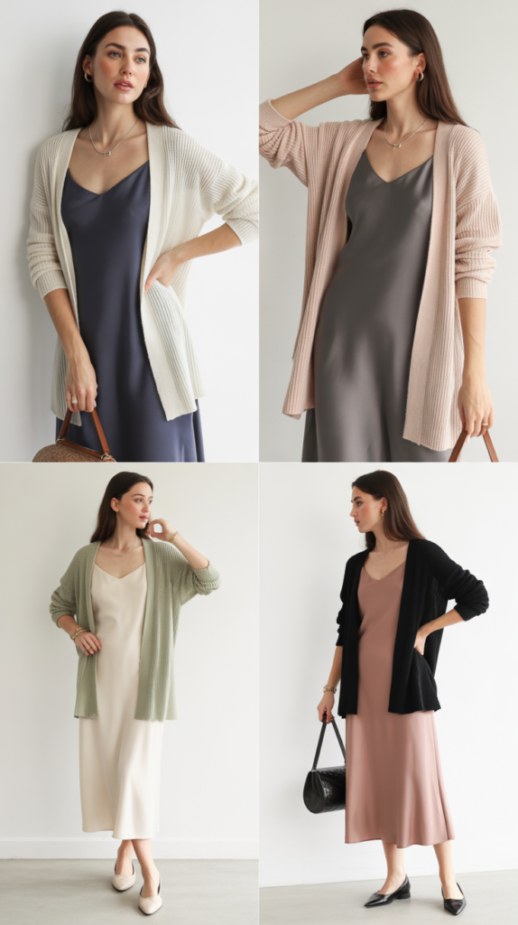 Lightweight Cardigan Over Slip Dress