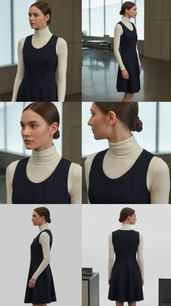 Turtleneck Under Sleeveless Dress for Layered Warmth