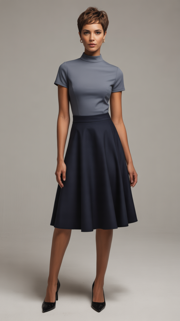 Mock Neck Top With A-Line Skirt