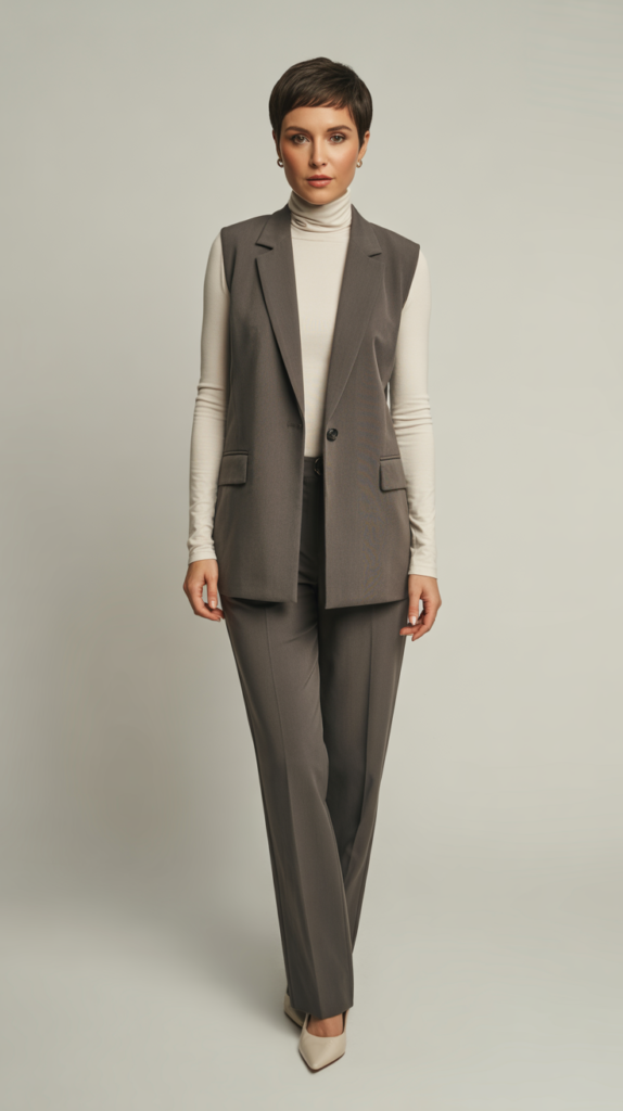 Sleeveless Blazer With Fitted Turtleneck