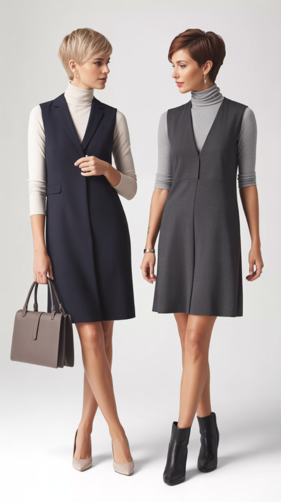 Lightweight Turtleneck Under Sleeveless Dress