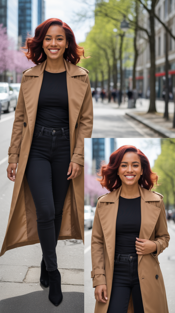 Camel Trench Coat Over All-Black Outfit