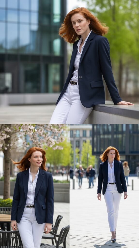 Navy Blue Blazer with White Jeans