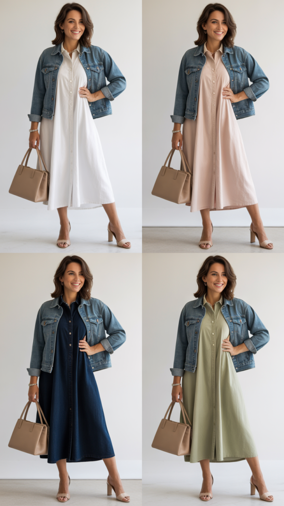Shirt Dress with Denim Jacket