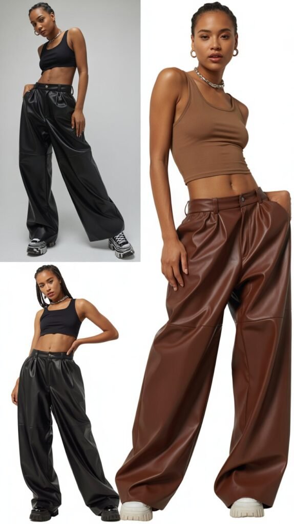 Baggy Leather Pants with Fitted Top