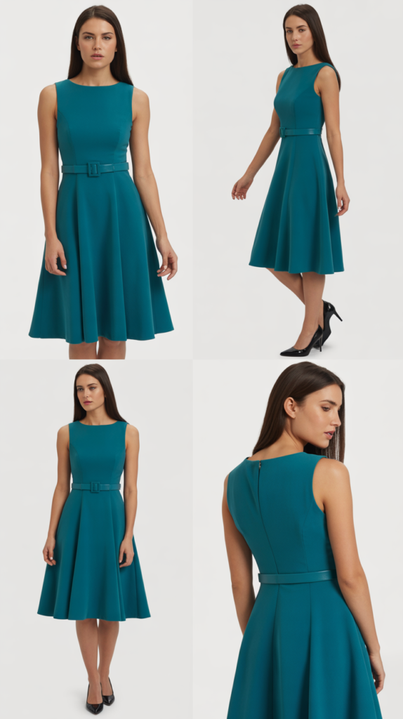  Teal Fit-and-Flare Dress with Belt