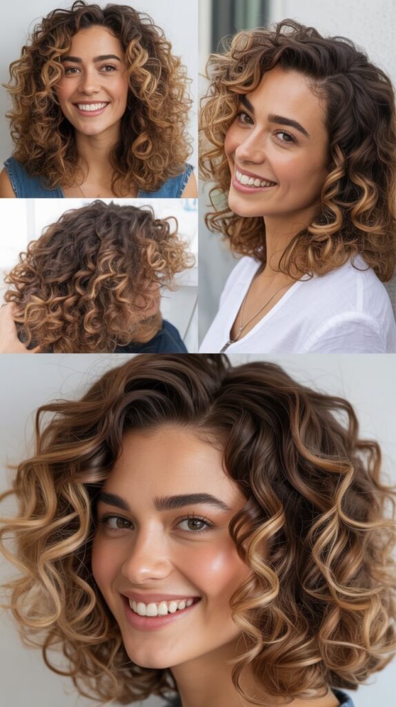 Buttery Blonde Balayage on Brown Curls