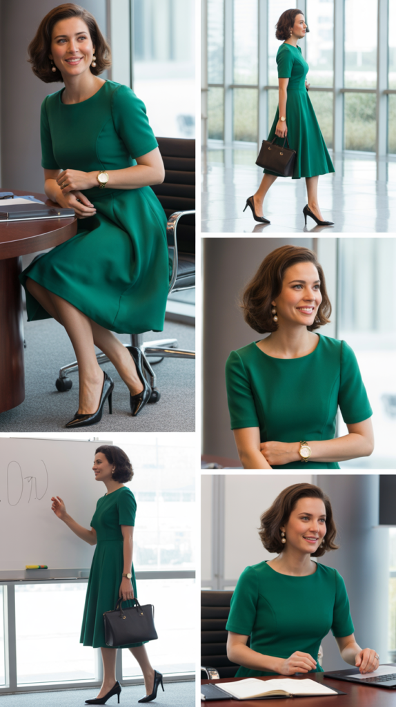 Emerald Green A-Line Dress with Pumps