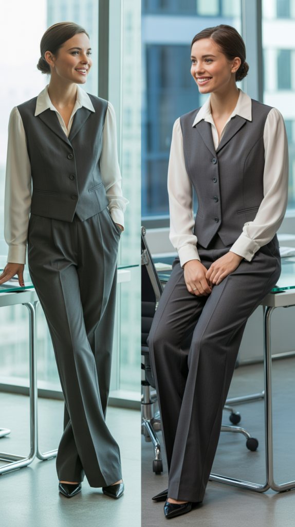  Vest over Long Sleeve Blouse