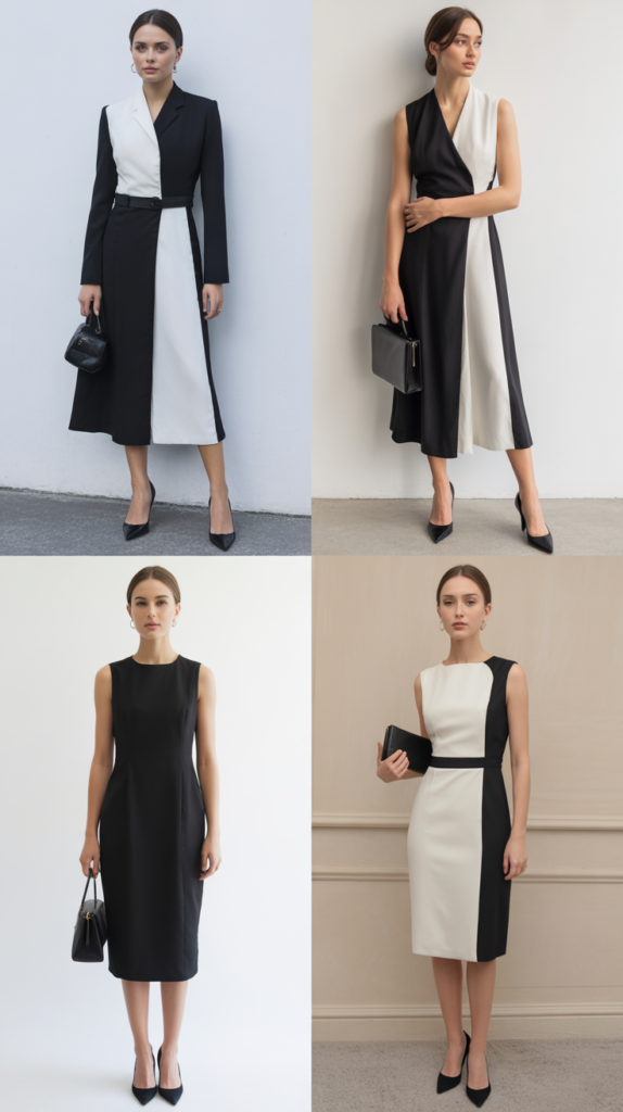 Black and White Color-Block Dress